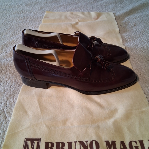 Bruno Magli Burgundy Verve Leather Tassel Slip-Ons Made In Italy - Picture 3 of 8